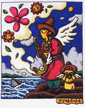 サックスとハーモニカ マッキー絵